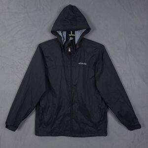 Columbia Windbreaker Mens Size M Hooded Black Full Zip Long Sleeve Nylon Pockets